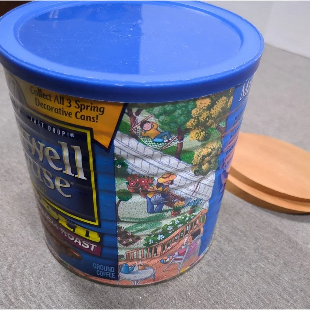 Vtg Maxwell House Coffee Large Tin Can wLid Artist Teddy Edinjiklian Spring 2005